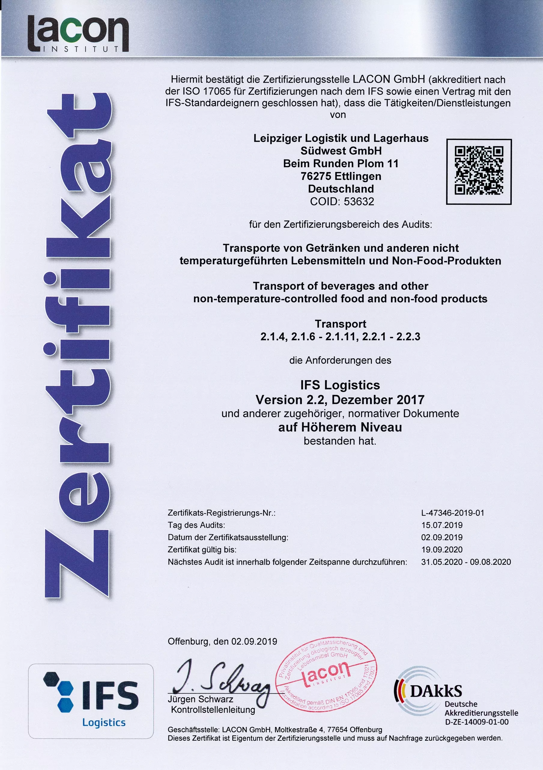 IFS Zertifikat 2019